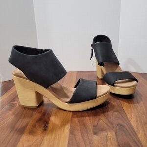 Toms Majorca Platform Faux Wood Block Heel Leather Upper Sandal Size 9.5